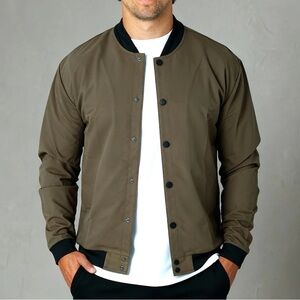 Classic Olive Bomber Jacket with Black Accents